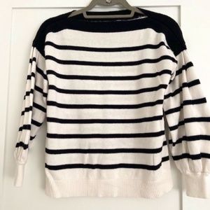 Loft Sweater Blk & White striped w/puff sleeves Size Small